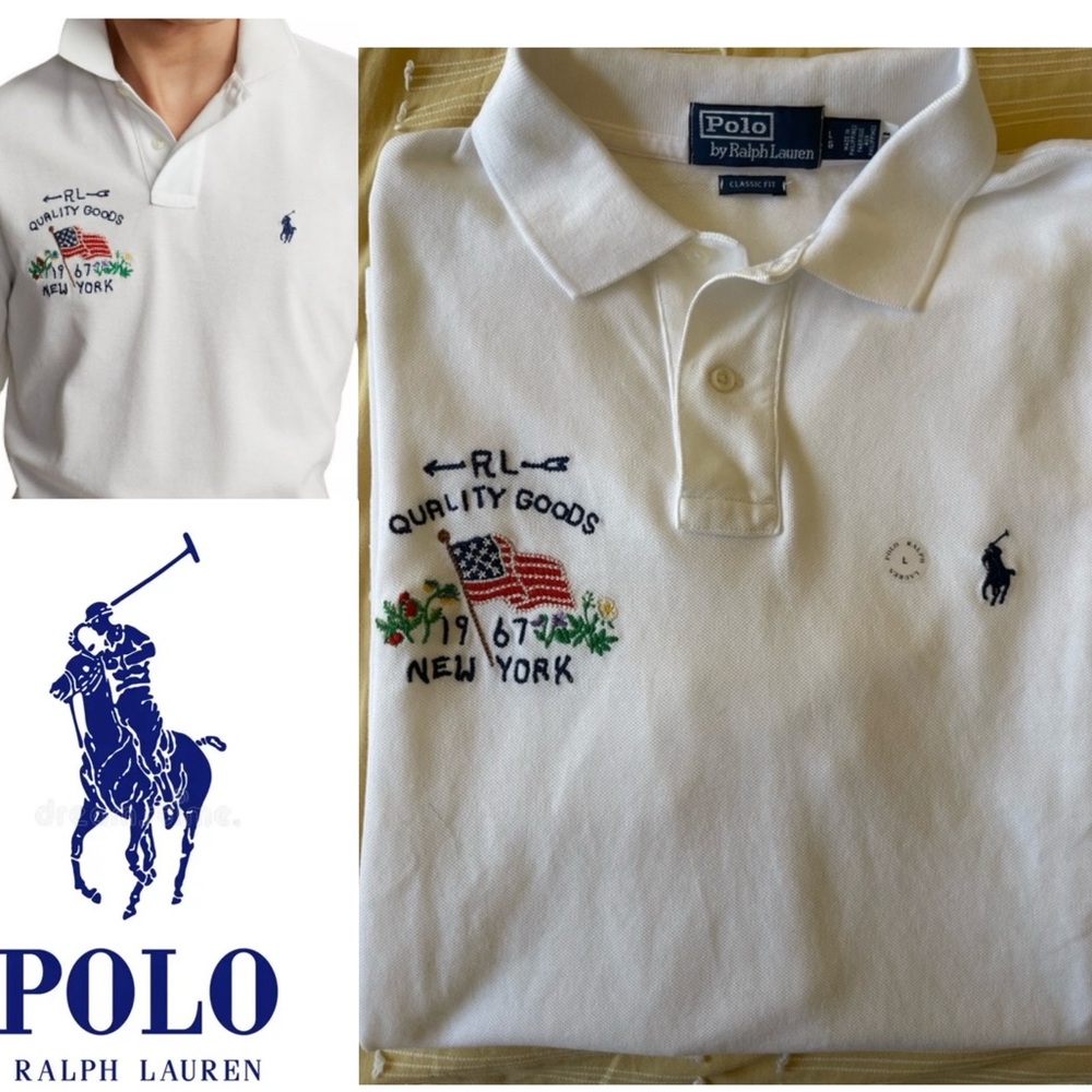 Polo Ralph Lauren Men’s White Classic Fit Flag Pony Logo Shirt - size Large
